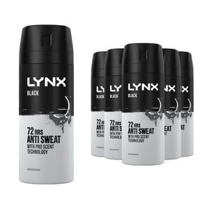6 Pack Lynx 72Hour Sweat Protection Anti-Perspirant Deodorant, 150 ml[Black]