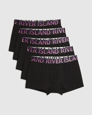 River Island Mens Trunks Black Metallic Waist 5 Pack Underwear