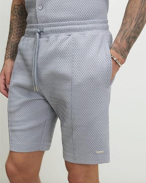 River Island Mens Shorts Blue Slim Fit Jacquard Textured Drawstring