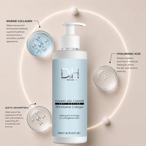 Dr H Advanced Foaming Gel Anti-Ageing Cleanser with Marine Collagen 200ml for Acne, Blemishes, Large Pores, Dullness