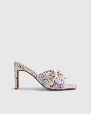 River Island Womens Heeled Mules Yellow Twist Plisse Floral