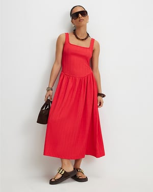 River Island Womens Midi Dress Petite Red Textured Fabric Sleeveless