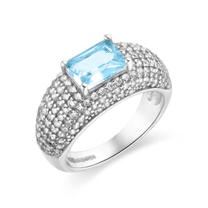 Luxenter 925 sterling zilveren ring met gerhodineerde aquamarijn zirkonia - Tany