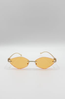 Rimless Oval Geo Metal Sunglasses in Orange