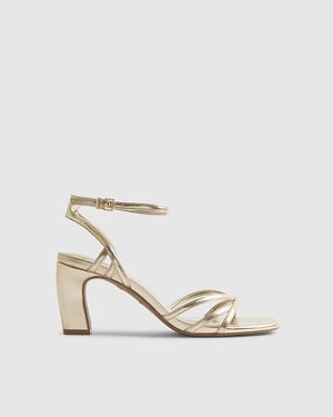River Island Womens Heeled Sandals Gold Caged Buckle Block Heel