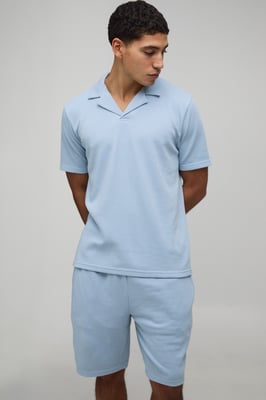Slim Fit Waffle Revere Polo & Shorts Set