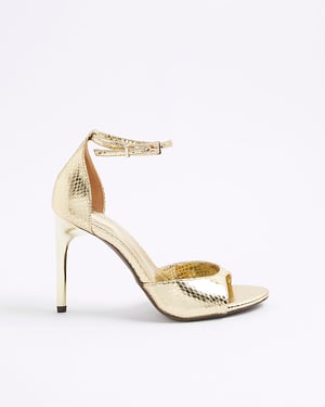 River Island Womens Heels Gold Closed Back Open Toe Stiletto Shoes