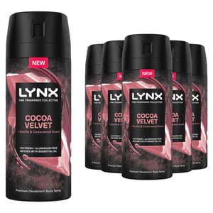 Lynx Body Spray Fine Fragrance Collection Cocoa Velvet for Men 150ml, 36 Pack