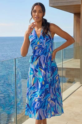 Floral Print Wrap Chiffon Midi Dress