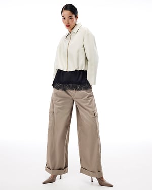 River Island Womens Bomber Jacket Cream Faux Leather Bubble Hem