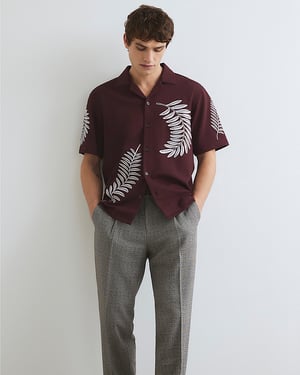 River Island Mens Shirt Brown Regular Fit Leaf Embroidered Graphic