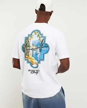 River Island Mens T-Shirt White Oversized Fit Fruit Patch