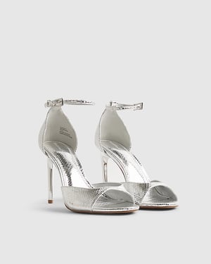 River Island Womens Heeled Sandals Silver Closed Back Buckle