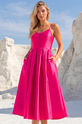 Dusk Twill Cami Pleated Midi Dress