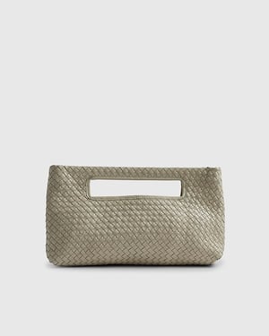River Island Womens Clutch Bag Cream Woven Design Leather Popper