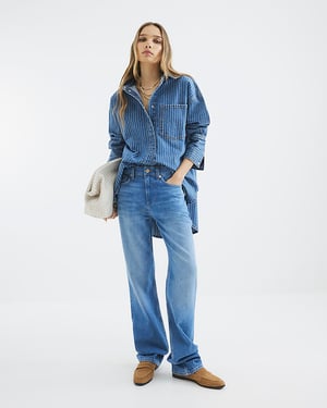 River Island Womens Straight Leg Jeans Blue High Rise Stretch