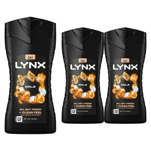 Lynx Gold 12-H Refreshing Fragrance Shower Gel Body Wash for Men, 3x225ml