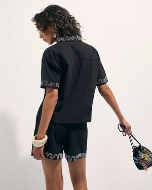 River Island Womens Shirt Black Beaded Floral Terry De Havilland Top
