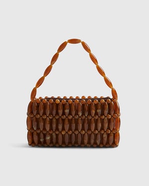 River Island Womens Clutch Bag Brown Bead Elements Zip Top Handle