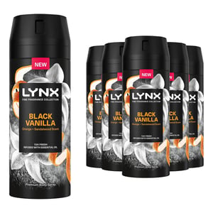 Lynx Fine Fragrance Collection Black Vanilla Deodorant Body Spray 150ml, 12 Pack