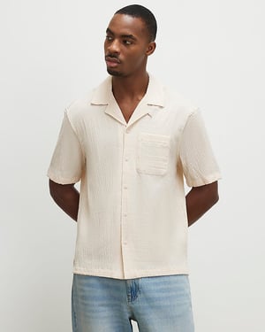 River Island Mens Shirt Pink Regular Fit Textured Short Sleeve