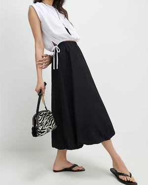 River Island Womens Midi Skirt Black Bubble Hem Elasticated Waist