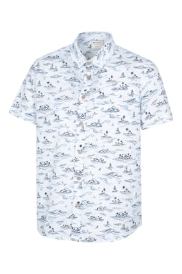 'Preston Illustration' Men's Shirt Breathable Summer Holiday Top White