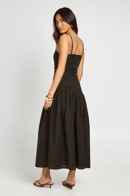 Linen Ruched Drop Hem Midi Skater Dress