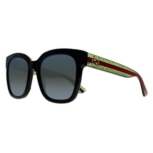 Gucci Square Womens Black With Green and Red Glitter Grey Gradient GG0034SN Sunglasses