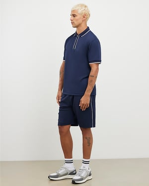 River Island Mens Shorts Navy Slim Fit Textured Tipped Elasticated