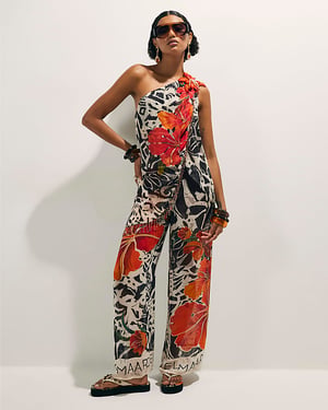 River Island Womens Top Black Asymmetric Crochet Flower Floral