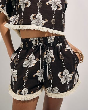 River Island Womens Top & Shorts Set Brown Cotton Floral 2 Piece