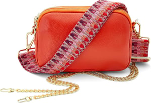 Ladies Crossbody Bag With Wide Strap, Chain And Wristlet in Orange