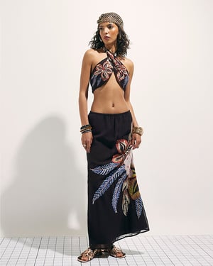 River Island Womens Crop Top Black Beaded Halter Terry De Havilland