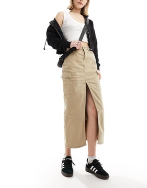 Calvin Klein Jeans maxikjol i denim med framsplit i beige