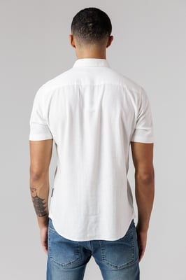 White Linen Blend Short Sleeve Chest Pocket Shirt
