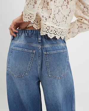 River Island Womens Wide Leg Jeans Blue Elasticated Back