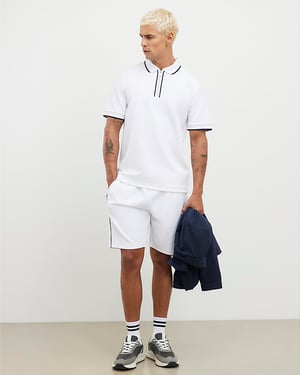 River Island Mens Polo Shirt White Slim Fit Textured Zip Tipped