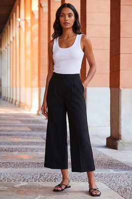 Elastic Waist Wide Leg Cropped Culottes