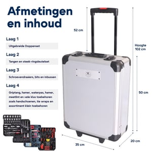 4toolz ® gereedschapskoffer xxl 1020-delig aluminium trolley met wielen