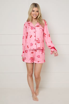Pink Cakes Long Sleeve Bow Cuff Jersey Pyjama Set