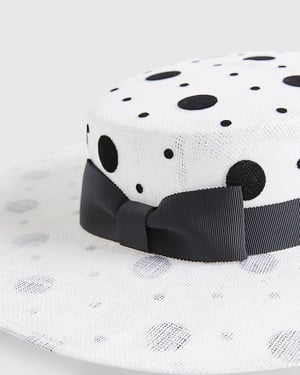 River Island Womens Boater Hat Beige Sasha Polka Dot Edwina Ibbotson