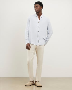 River Island Mens Shirt Blue Regular Fit Linen Blend Embroidered