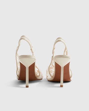 River Island Womens Court Shoes Cream Embroidered Mesh Heels