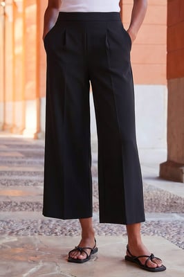 Elastic Waist Wide Leg Cropped Culottes