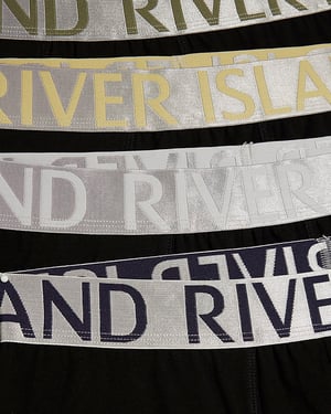 River Island Mens Trunks Black 5 Pack Metallic Elasticated Underwear