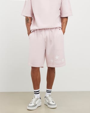 River Island Mens Shorts Pink Oversized Fit Lisiere Graphic