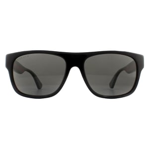 Gucci Rectangle Mens Black with Green and Red Stripe Grey Polarized Sunglasses