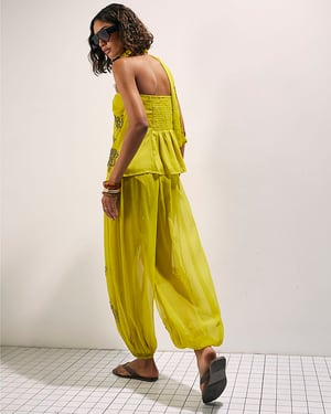 River Island Womens Balloon Trousers Yellow Embellished Cuffed