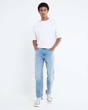 River Island Mens Tapered Jeans Blue Fit Denim Button Zip